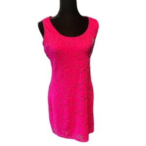 Tiana B. Dress Womens Barbie Pink Sleeveless Floral Lace Sheath Lined Sz S NWT